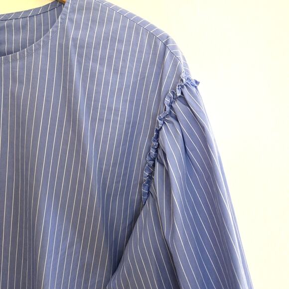Sara Campbell Light Blue Pinstripe Cotton Blend Ruffle Sleeve Top M - Picture 3 of 8